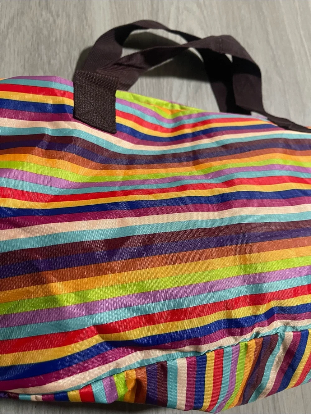 Striped Multi-Color Travel Duffle Bag with Brown Handles